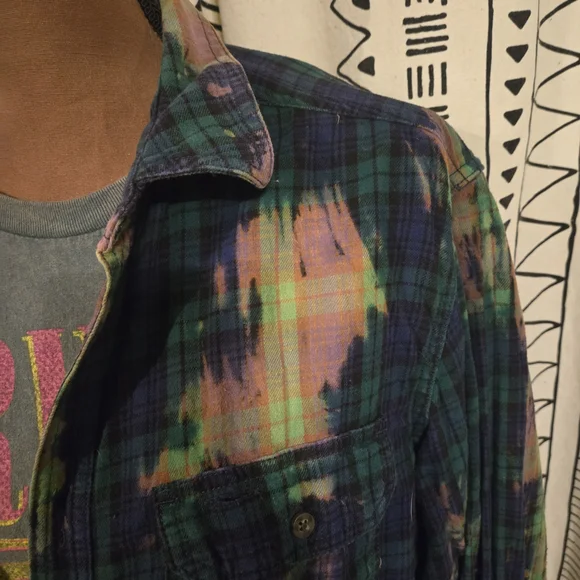 Fall Outfit Combo! Nirvana Tee & Tie Dye Plaid Button Up Shirt - Picture 3 of 11